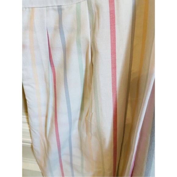 LAKE Size S Parasol Pleated Dress White Pastel Stripe Short Sleeve - Picture 12 of 14